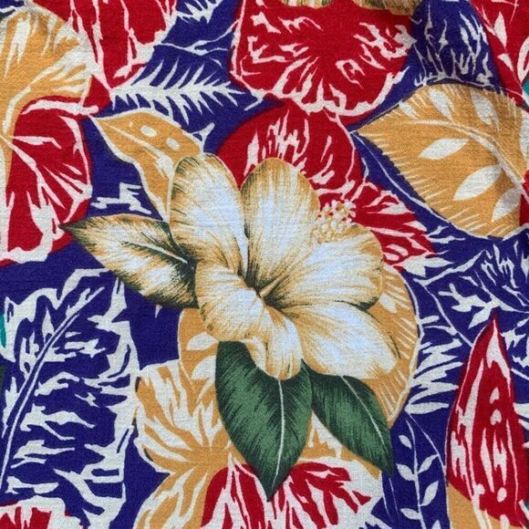 Vintage 90s Petite Skirt Colorful Tropical Hibiscus Floral Midi Wrap Bow Detail - Picture 9 of 10